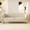 Mid-Century Modern Beige Velvet Sofa with Gold Metal Legs 83.86 Luxury Chesterfield Comfy Cream Couches for Living Room (Velvet Beige)