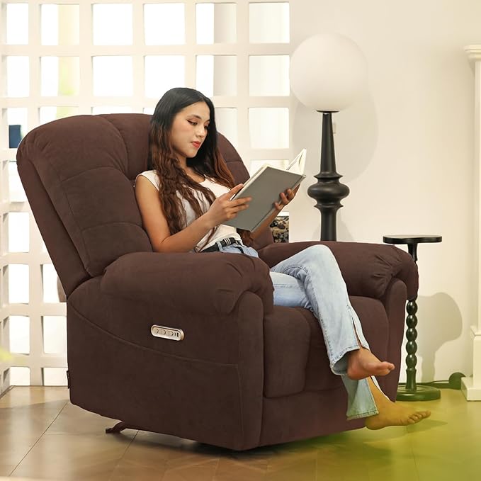 EONIX Mordern Massage Rocker Recliner Chair Dual Motor Power Rocking Recliners for Small Spaces Lazy Boy Recliner Chair with Heat and Massage for Living Room Bedroom Study Coffee
