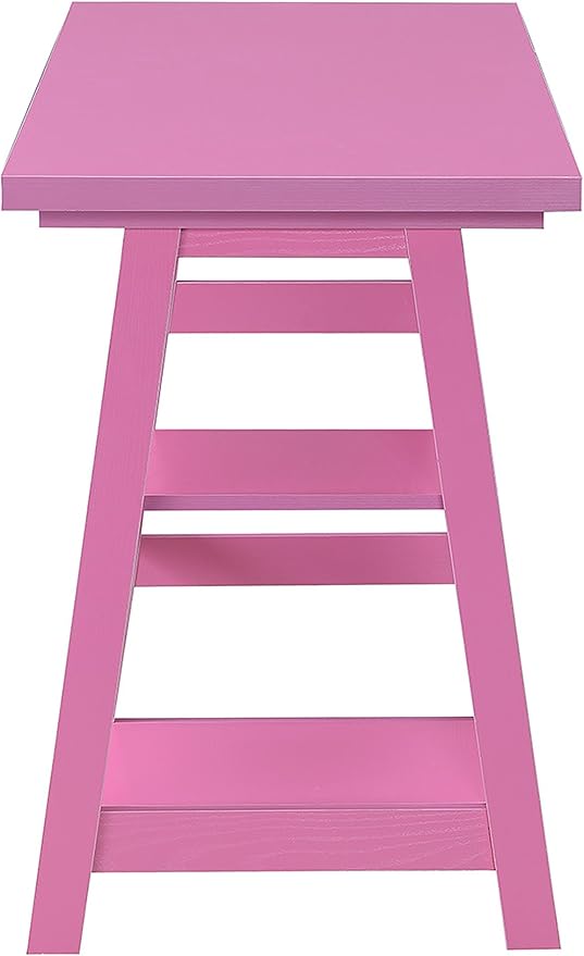 Convenience Concepts Designs2Go Trestle Desk 47 - Modern Desk or Vanity with Shelves for Office Dorm Living Room Pink