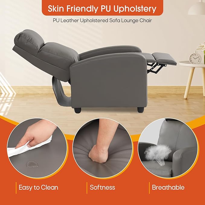 Recliner Chair for Living Room Recliner Sofa Wingback Chair Single Sofa Accent Chair Arm Chair Home Theater Seating Modern Reclining Easy LoungeGrey