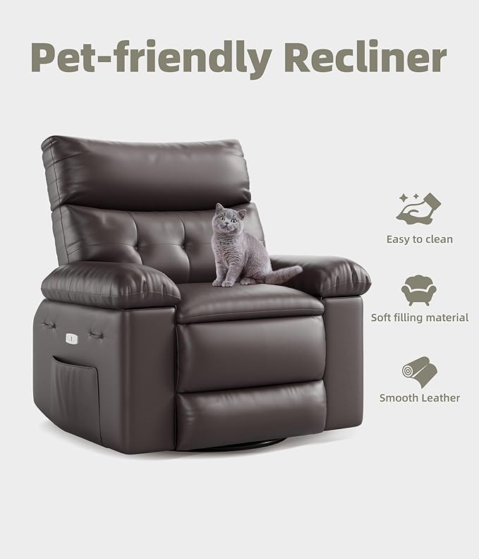 27'' Oversized Wide Rocker Swivel Recliner Chair Large Nursery Chair Lazy Recliner with Vibrating and Heating Functions Lounge Chairs Featuring Cup Holders and Side Pockets