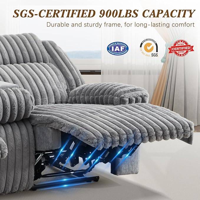 Oversized Reclining Loveseat with Hidden Cup Holders &amp Wireless Charger Manual Double Recliner Sofa Wall Hugger Loveseat Recliner with USB Ports for Living Room (Gray Loveseat)