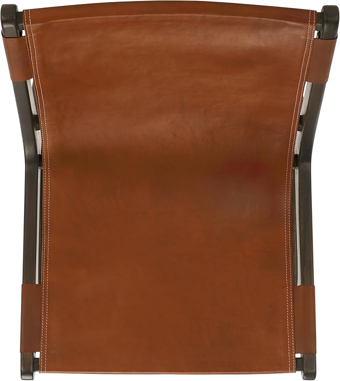 SAFAVIEH Couture Collection - Alanarose Walnut Brown Solid Teak Wood Accent Chair Modern Sling Style Leather Seat Fully Assembled (SFV1903B)