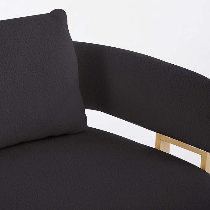 Teddy Fabric Accent Chair Modern Side Chair with Gold Metal Legs 51 Inch Wide Upholstered Loveseat for Living Room Dressing Area Office (Black+Gold)