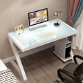 Tempered Glass Computer Desk Modern Design Student Writing Desk Study Desk Home Office Desk Gaming Desk Personal Workstation with Z-Shaped Metal Frame(39 Inch White)