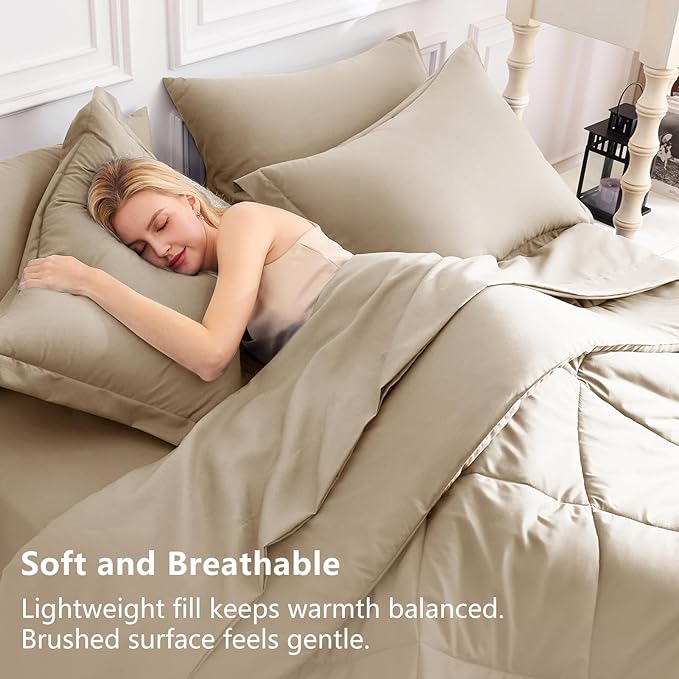 CozyLux Full Size Comforter Sets Taupe - 7 Pieces Bed in a Bag Full Luxury Soft Bed Set for All Seasons Bedding Set with Down Alternative Comforter Sheets Pillowcases &amp Shams