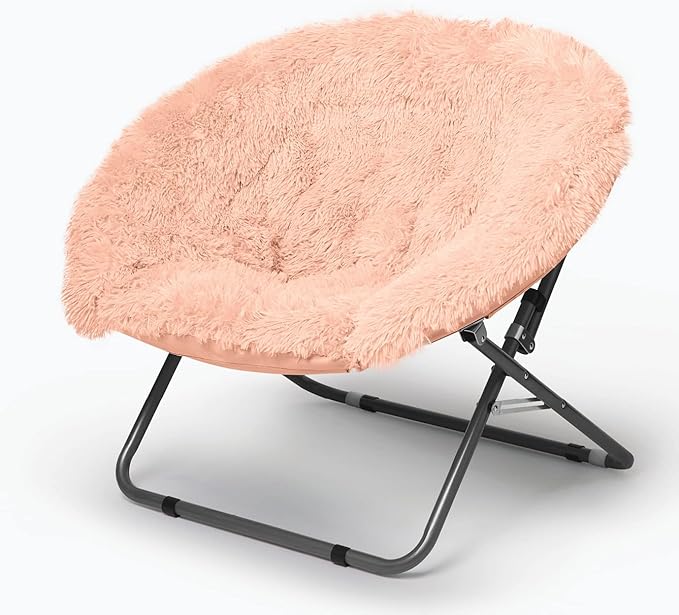 Urban Lifestyle Mongolian Faux Fur Oversized Saucer Chair Blush