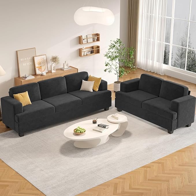 Apicizon 89 Black Couch for Living Room Comfy Couch Clound Sofa 3 Seater Sofa Modern Couches with Removerable Cover for Bedroom Chenille
