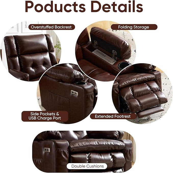 Dual Motor Power Lift Recliner Chair for Elderly with Massage and Heat Oversized Lift Chair with Arm Storage Lay Flat Lift Recliner for Adults Big Tall Infinite PositionLving Room Brown