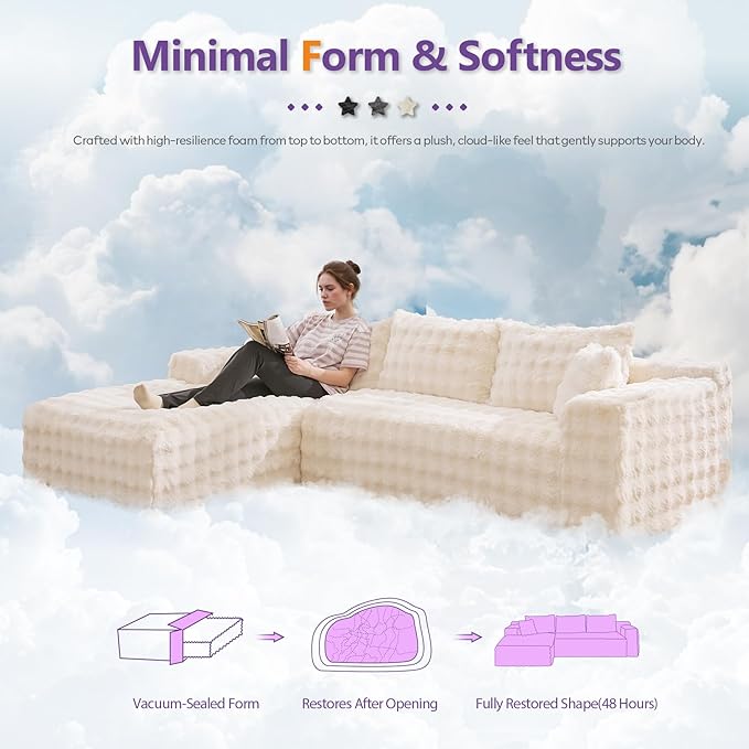 TYBOATLE 107’’ Boneless Slow-Rebound Memory Foam Couch Cloud Sectional Couches for Living Room w/Upgraded Fabric Deep Seat Comfy Fluffy L Shaped Modular Sectional Sofa