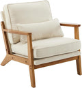 Mid Century Modern Accent Chair with Wood Frame Upholstered Living Room Chairs with Waist Cushion Reading Armchair for Bedroom Sunroom (Beige)