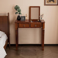 PADMA HOUSE Flip Top Wood Makeup Vanity Desk with Mirror Small Dressing Table with Two Drawers Flip-up Wooden Writing Desk Secretary Table in Cherry Walnut for Bedroom Living Room