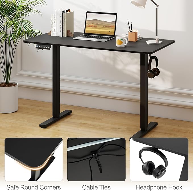 Tangkula 48” x 24” Electric Standing Desk Ergonomic Height Adjustable Sit to Stand Desk with 3 Memory Settings Anti-Collision Protection &amp Hook Computer Workstation for Home Office (Black)