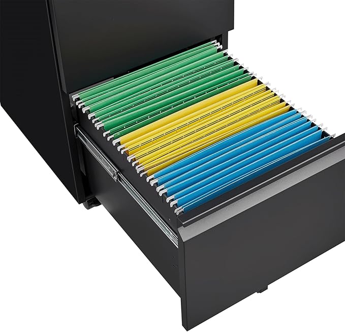 Mobile File Cabinet with Lock Office Storage Solution for Legal &amp Letter Size Documents Metal Filing Cabinet with Printer Stand Pre-Assembled Except Casters (Black 2 Drawers)