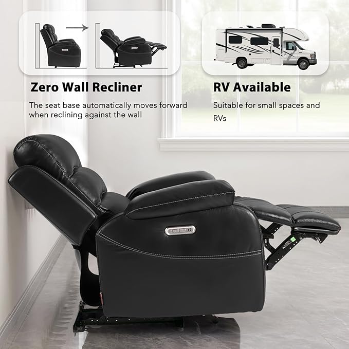 EONIX Real Zero Wall Hugger Recliners Dual Motor Zero Clearance Power Recliners for Small Spaces RV Recliner Chair for Living Room with Heat and Massage SXXY003992 Black