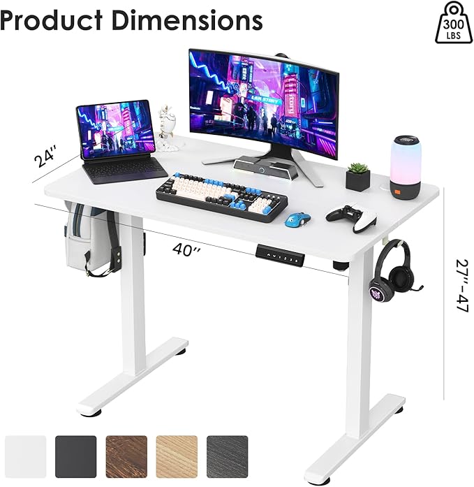 Soohow Electric Standing Desk 40 * 24 Inches Adjustable Computer Gaming Desk Stand up Office Desk for Home Office Bedroom Splice Board White and White