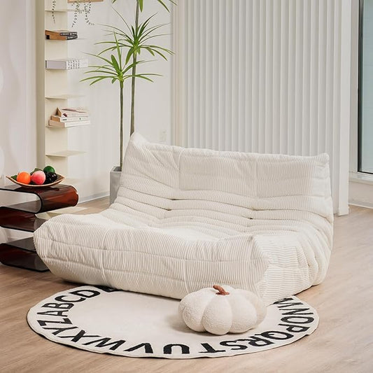 N&ampV Fireside Loveseat Mid Century Armless Twin Size Floor Sofa Soft Premium Corduroy Floor Lounge Chair Foam Sofa Accent Chair for Living Room Bedroom and Office Ivory