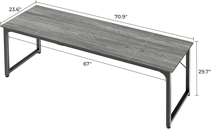 Huuger Computer Desk 70 Inch Office Desk Gaming Desk with Storage Writing Desk Work Desk for Home Office Study Long Simple Desk Large Legroom Metal Frame Grey