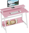 ALISENED 31.5 Inch Small Office Desk with Storage Small Desk for Small Spaces Compact Home Office Desk Mini Study Desk for Bedroom Pink