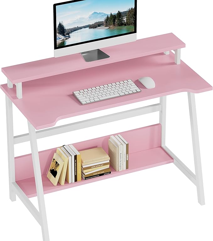 ALISENED 31.5 Inch Small Office Desk with Storage Small Desk for Small Spaces Compact Home Office Desk Mini Study Desk for Bedroom Pink