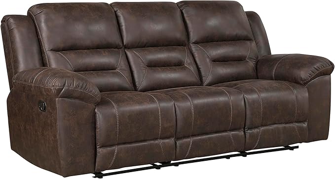 Lexicon Double Recliner Sofa for Living Room Wall Hugger Manual Reclining Couch Sofa Textured Microfiber Upholstered Dual Reclining Sofa Home Theater Seating Required Assembly Dark Brown