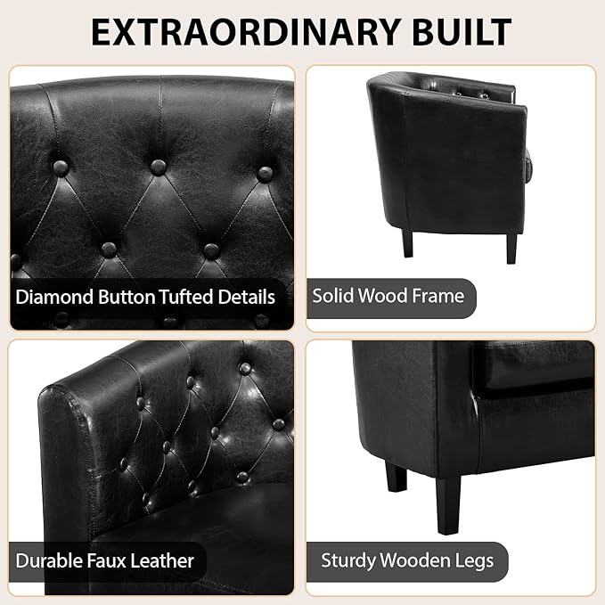 Emma Modern Loveseat Sofa – Faux Leather Love Seat Couch with Plush Cushions Solid Wood Frame Button-Tufted Design Stain-Proof Upholstery Small Loveseat for Bedroom Office &amp Small Spaces