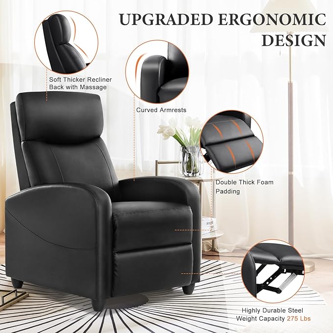 Sweetcrispy Massage Recliner Chair for Adults Adjustable Home Theater Seating with Lumbar Support for Living Room Modern Fabric Reclining Grey