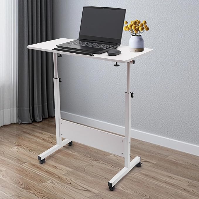 Adjustable Height Standing Desk Stand Up Desk with 360° Flip Wheels for Small Spaces and Home Offices Classrooms White(Adjustable Height: 32-47 in)