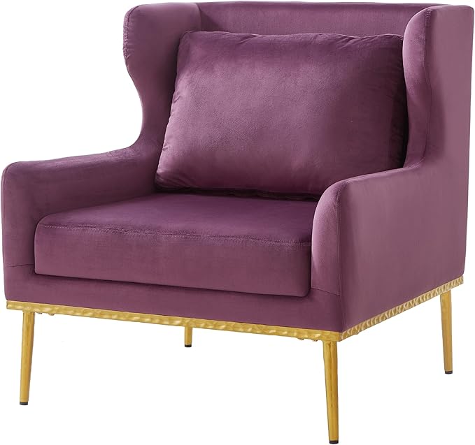 Christopher Knight Home Vincenzo Upholstered Club Chair Velvet Accent Chair Single Lounge Curved Armchair Comfort Seating Armchair Reading Single Sofa Sturdy Iron Legs for Living Room Purple