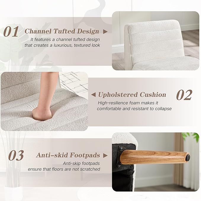 Mlmh &amp Kngwa 24.4 W Mid Century Modern Accent Chair Armless Accent Chairs Comfy Upholstered Reading Chair Chenille Vanity Chair for Living Room Bedroom Ivory