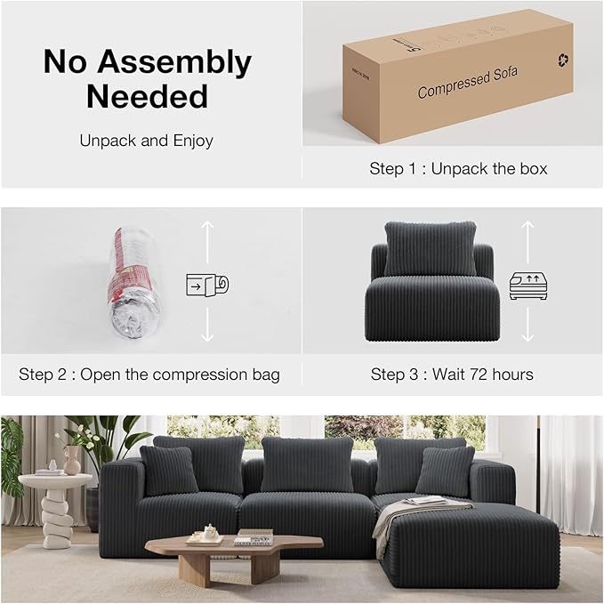 Novilla Modular Sectional Sofa Modern Cloud Sectional Couch with SmartS Coil® Support Upholstered Boneless Couch for Living Room Apartments Bedroom No Assembly Required Dark Gray (Right-Arm Chair)