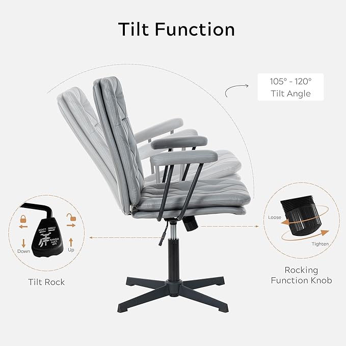 Home Desk Chair No Wheels with Arms Crossleg Stationary Ergonomic Office Swivel Working Computer Chair Grey