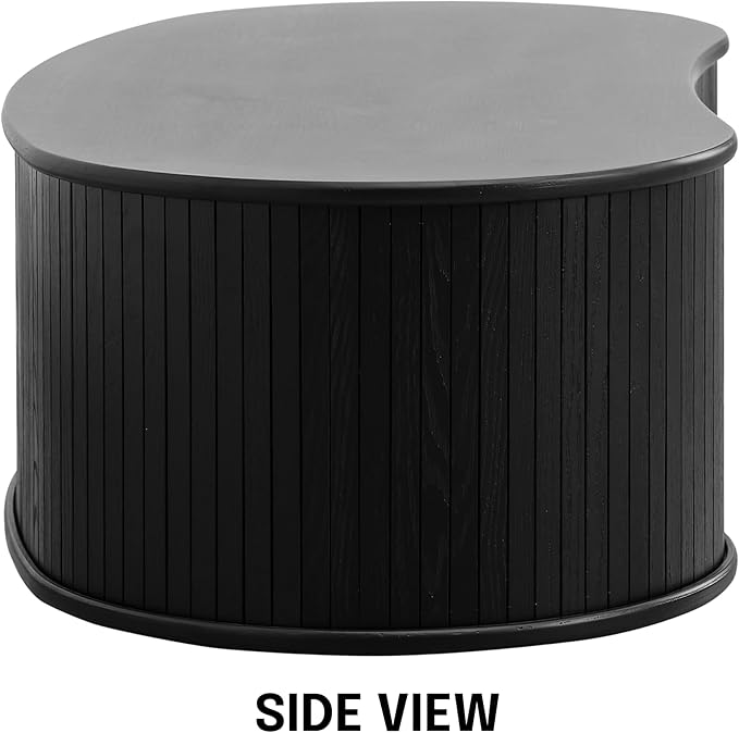 NTC Ripple Coffee Table Modern Oval Wooden Center Table with Vertical Groove Design Stylish Living Room Decor Contemporary Minimalist Style for Home and Office Effortless Assembly - Burnt Black