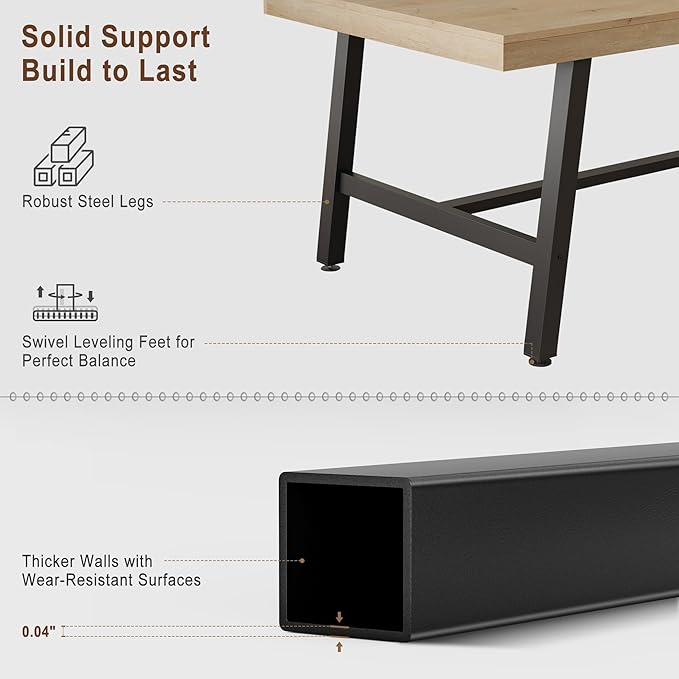 Garvee 70.87 Industrial Computer Desk Extra Long Large Executive Desk for Home Office Heavy Duty Rustic Wood &amp Metal Workstation Sturdy Study Writing Table Natural