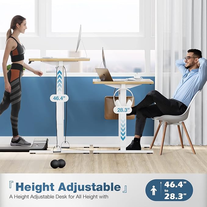 Sweetcrispy Electric Standing Desk Adjustable Height 48x24 Inch Sit Stand Up Home Office Desks Computer Workstation PC Work Table with 3 Memory Preset Splice Wood Board Metal Frame Oak