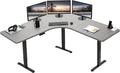 VIVO Electric Height Adjustable 71 x 71 inch Curved Corner Stand Up Desk Dark Gray Table Top Black Frame Memory Controller L-Shaped Workstation E3C Series DESK-KIT-E3CBG