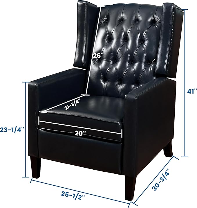 CONSDAN Recliner Chair Leather Recliner Sofa with Soft High-Resilience Cushion Living Room Chair with Button Tufting and Nailhead Trim Black