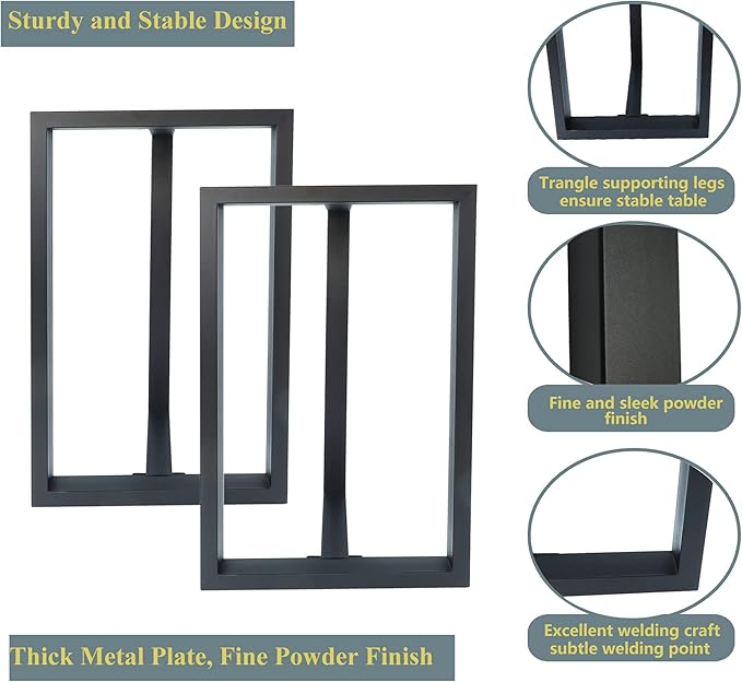 Metal Table Legs Heavy Duty Square Tube Desk Frame Industrial Dining/Coffee/Computer Table Legs Set of 2 (Matte Black-T)