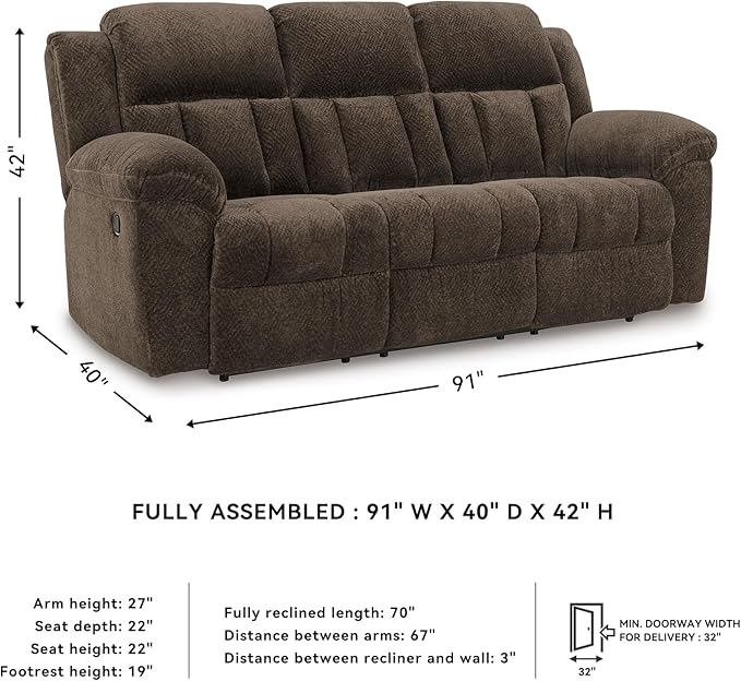 Signature Design by Ashley Frohn Modern Manual Reclining Sofa Dark Brown