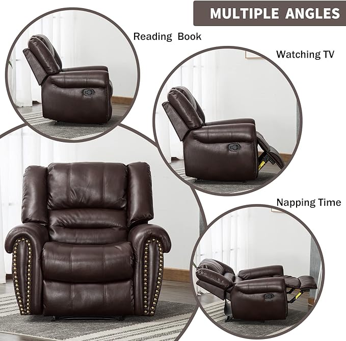 CANMOV Leather Recliner Chair Set of 2 Classic and Traditional Manual Recliner Chair with Comfortable Arms and BackManual Single Recliner Sofa for Living Room Brown