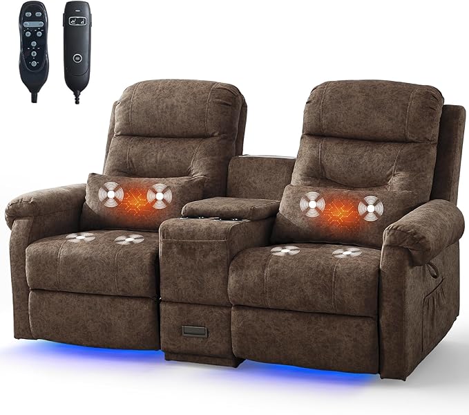 Power Lift Recliner LoveseatVelvet Reclining Loveseat Sofa RV Couch with ConsoleDual Power Lift Recliner Chair for Elderly with Heat and MassageElectric Lift Chairs for Living Room (Brown)