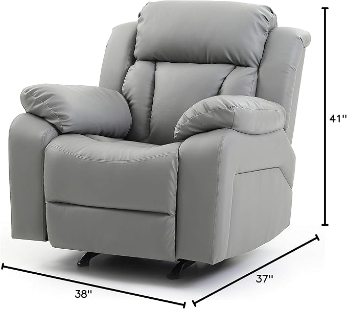 Glory Furniture Daria Faux Leather Rocker Recliner in Gray