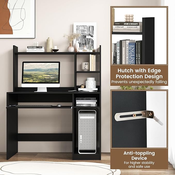Tangkula Computer Desk with Storage Hutch &amp Charging Station Home Office Study Writing Desk with Bookshelf Keyboard Tray &amp CPU Stand Modern Laptop PC Desk Computer Workstation for Study B