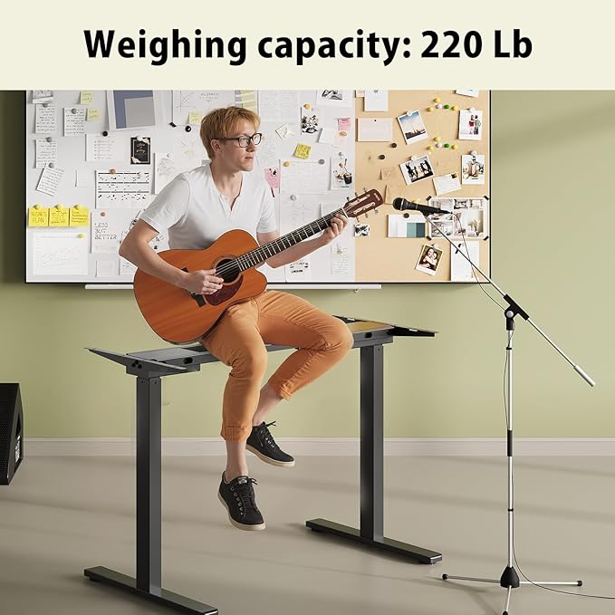 Dual Motor Electric Standing Desk FrameAdjustable height and lengthThe maximum size it can accommodate is 63*28 inches for the tabletop3 Preset HeightsRated for 264 pounds of weight.Black
