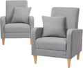COLAMY Modern Accent Chairs Living Room Chairs Set of 2 Fabric Reading Side Arm Chair Upholstered Single Sofa with Lounge Seat and Wood Legs Light Grey