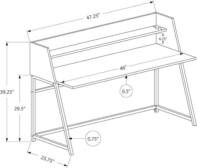 Computer Desk Home Office Laptop Storage Shelves 48 l Work White Laminate White Metal Contemporary Modern UM16