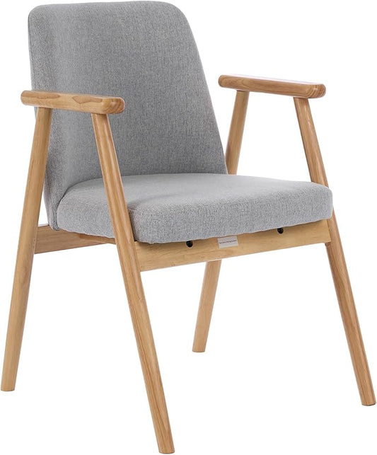 Accent Chair Mid Century Modern Armchair Comfy Reading Chair with Soft Seat &amp Solid Wood Legs for Living Room Office Bedroom Vanity (LightGray -1)