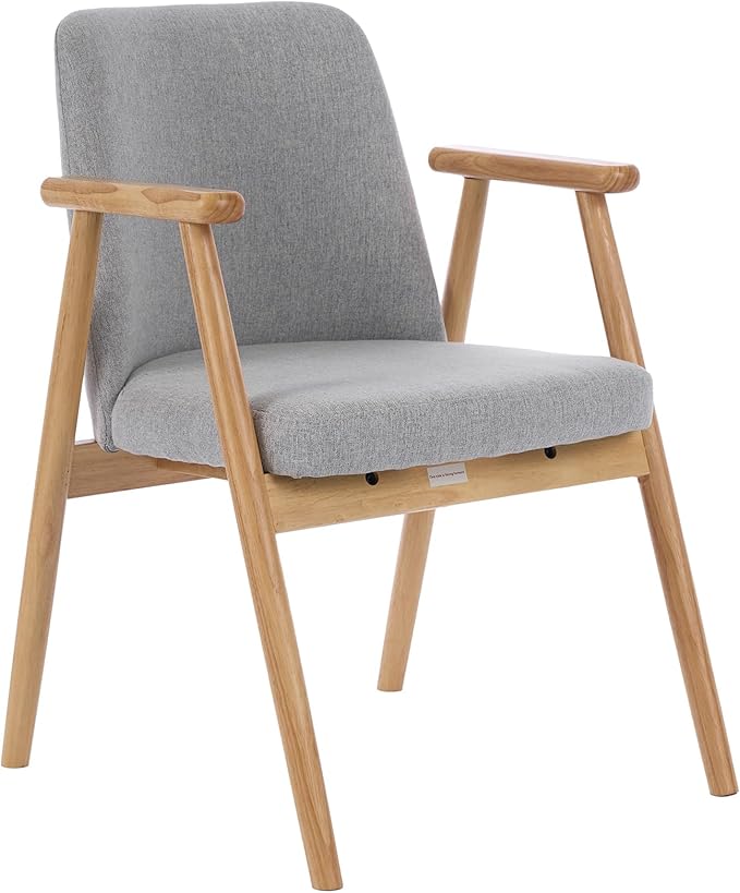 Accent Chair Mid Century Modern Armchair Comfy Reading Chair with Soft Seat &amp Solid Wood Legs for Living Room Office Bedroom Vanity (LightGray)