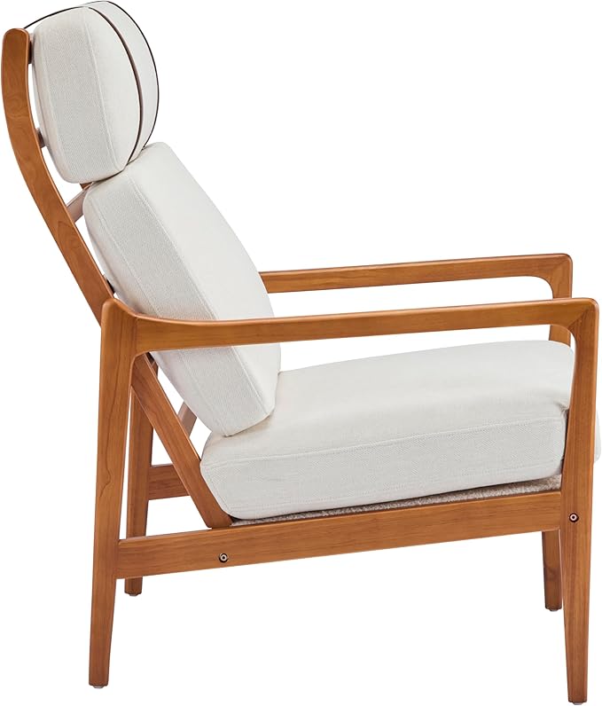 Christopher Knight Home Nadine Wooden Club Chair Upholstered Accent Chair Cushions Support Armchair Comfy Lounge Single Reading Sofa Solid Wood Frame Armchair for Living Room Home Beige+Teak