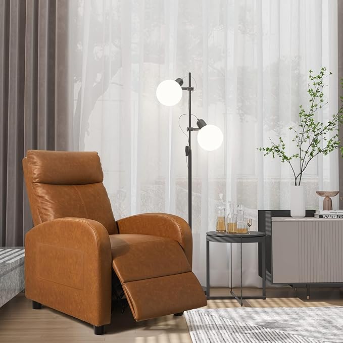 Homall Recliner Chair Recliner Sofa PU Leather for Adults Recliners Home Theater Seating with Lumbar Support Reclining Sofa Chair for Living Room (Khaki Leather)